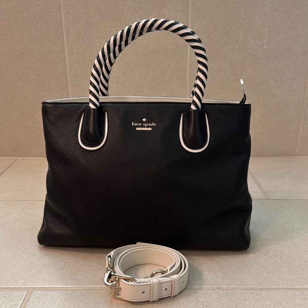 Kate Spade Black Satchel with Striped Handles